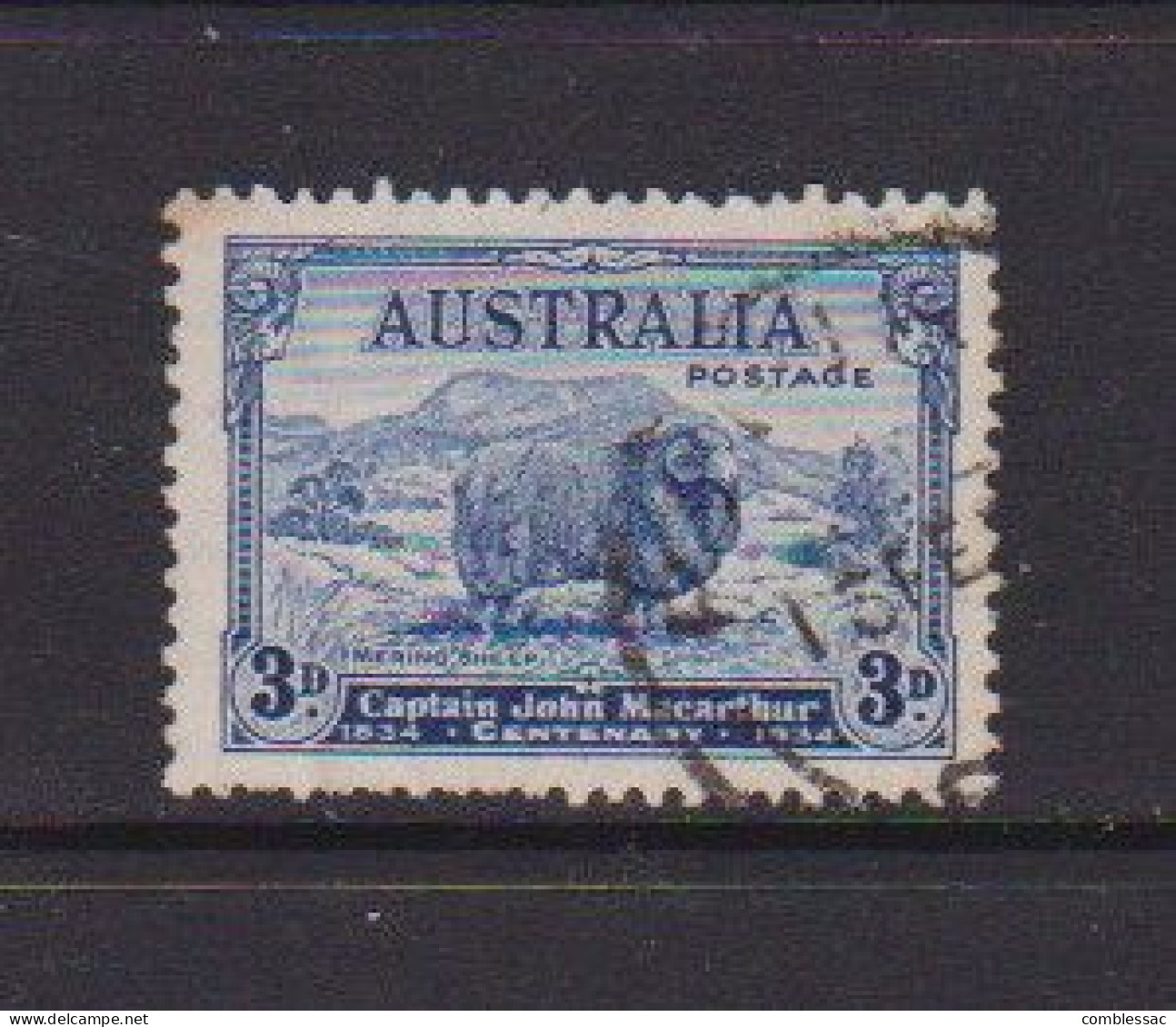 AUSTRALIA    1934    Death  Centenary  Of  Macarthur    3d  Blue    USED - Oblitérés