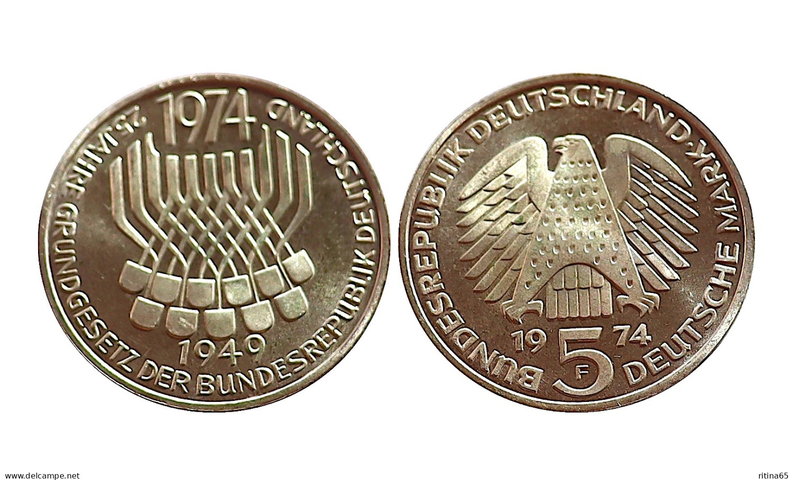 GERMANIA 5 MARK 1974 F COSTITUZIONE PROOF IN ARGENTO KM# 138 - 5 Marchi