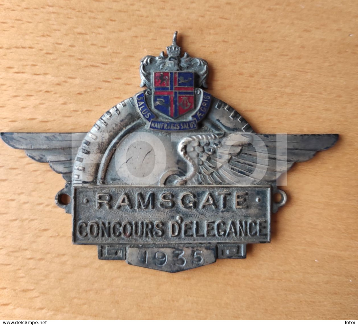 OLD RARE ORIGINAL 1935 RAMSGATE CONCOURS D ELEGANCE DASHBOARD CAR BADGE KENT UK ENGLAND - Rallye