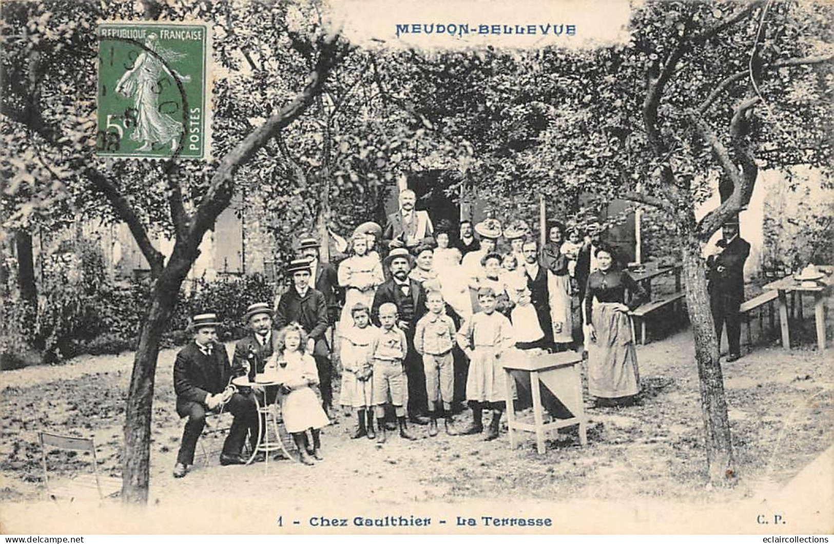 Meudon         92           Bellevue.    Chez Gaulthier. La Terrasse. Très Animé      N° 1   (voir Scan) - Meudon