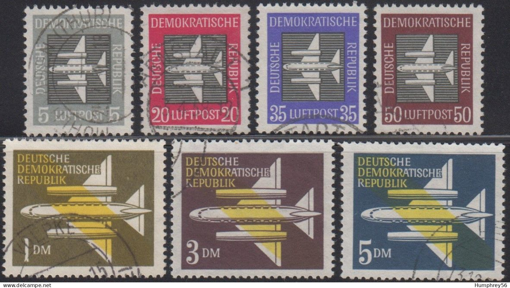 1957 - GDR (East Germany) - Airmail Stamps: Airplane [Michel 609/615] + DARMSTADT, VÖLPKE & MÜHLHAUSEN - Luftpost