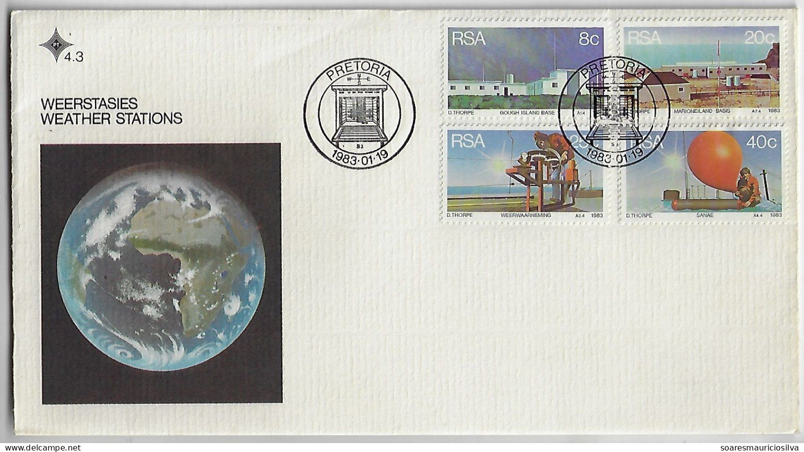 South Africa 1983 FDC First Day Cover 4 Stamp Commemorative Cancel Weather Stations - FDC