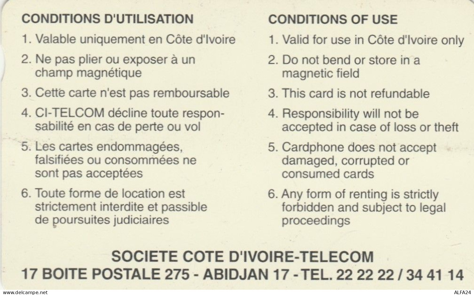 PHONE CARD COSTA D'AVORIO  (E97.3.4 - Ivoorkust