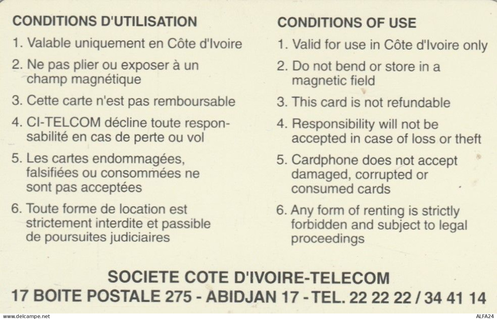 PHONE CARD COSTA D'AVORIO  (E97.3.3 - Ivory Coast