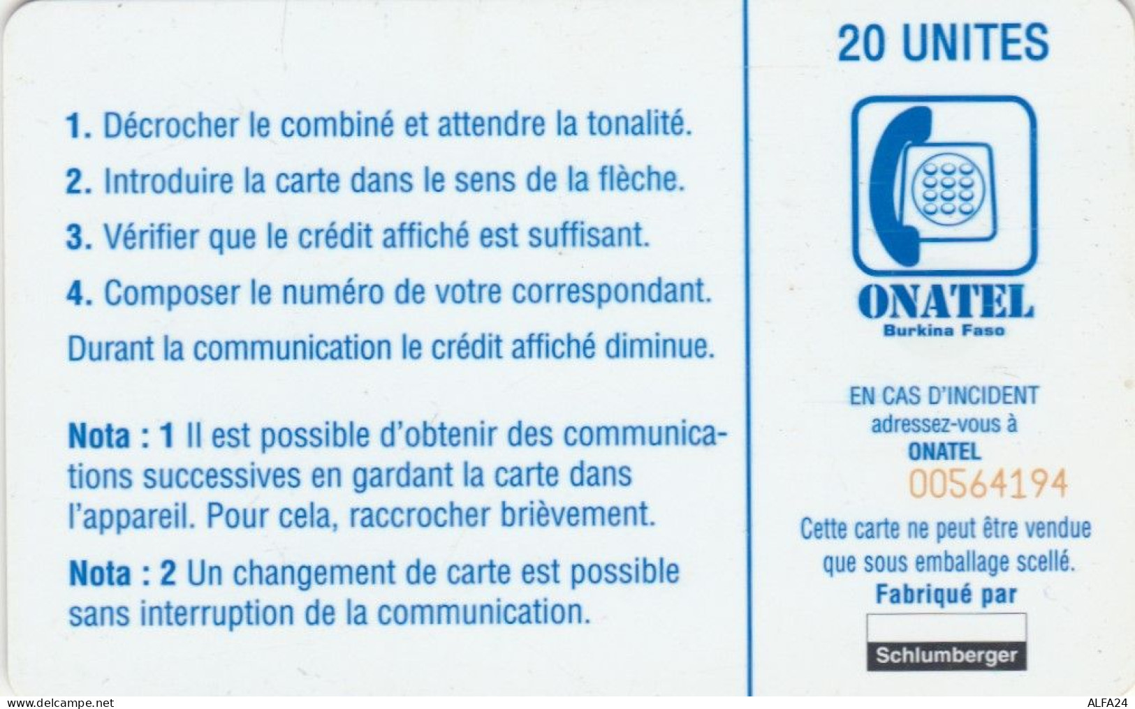 PHONE CARD BURKINA FASO  (E102.41.6 - Burkina Faso