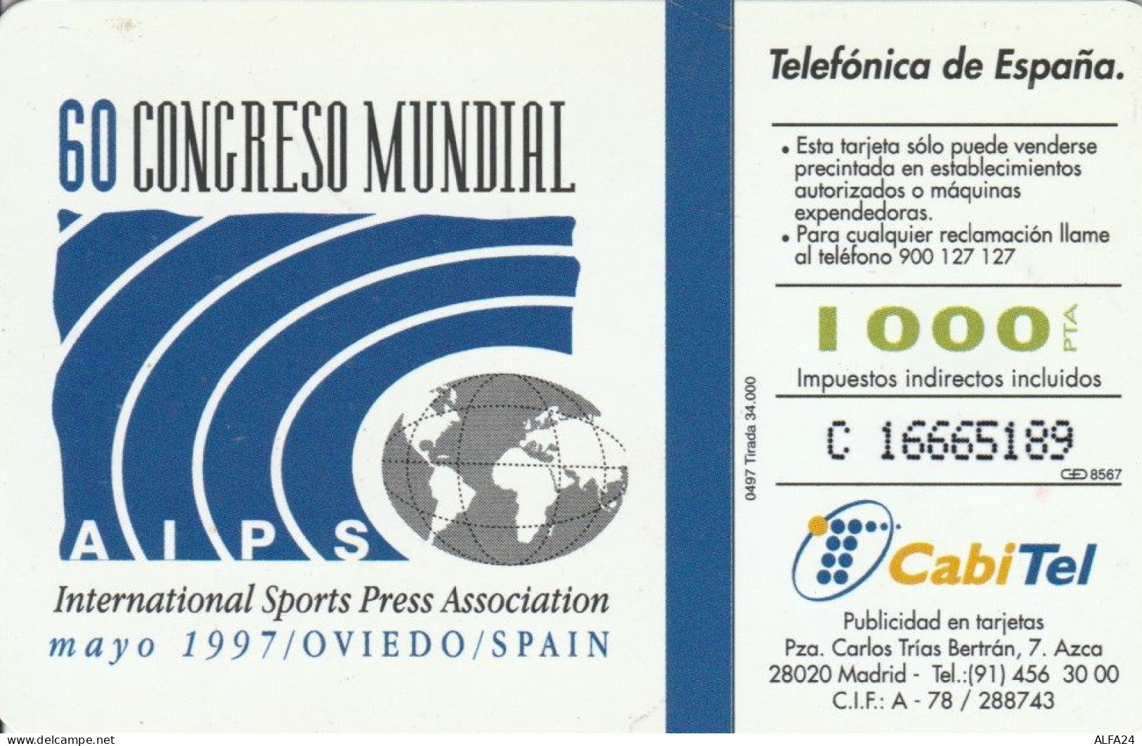 PHONE CARD SPAGNA TIR 34000  (E107.17.7 - Commemorative Advertisment