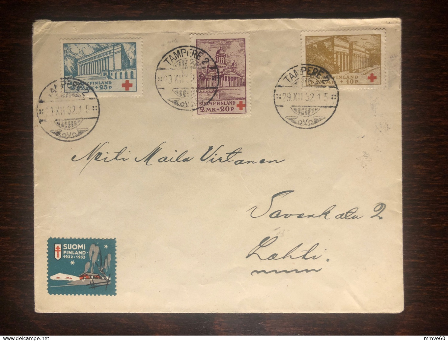 FINLAND TRAVELLED COVER 1932 YEAR RED CROSS HEALTH MEDICINE - Brieven En Documenten