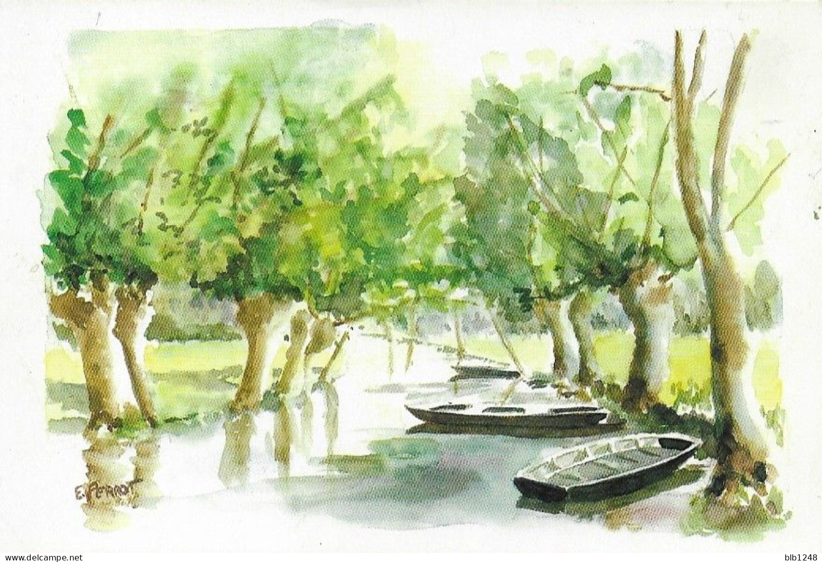 Régions > Poitou-Charentes Les Plates Dans Ces Dedales De Conches Aquarelle De E. Perrot - Poitou-Charentes