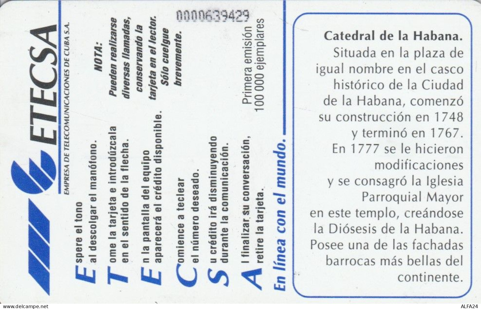 PHONE CARD CUBA  (E110.12.7 - Cuba