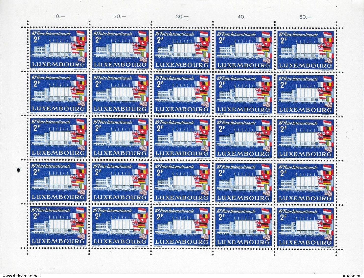 Luxembourg - Luxemburg -  Feuille à 50 Timbres  2 Fr,  10ième Foire Internationale , Luxembourg   1958 - Full Sheets