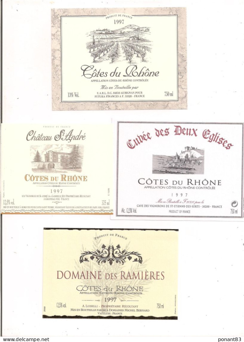 Etiquettes COTES Du RHONE 1997 - Cuvée Des Deux églises, Château St André, Domaine Des Ramières - - Côtes Du Rhône