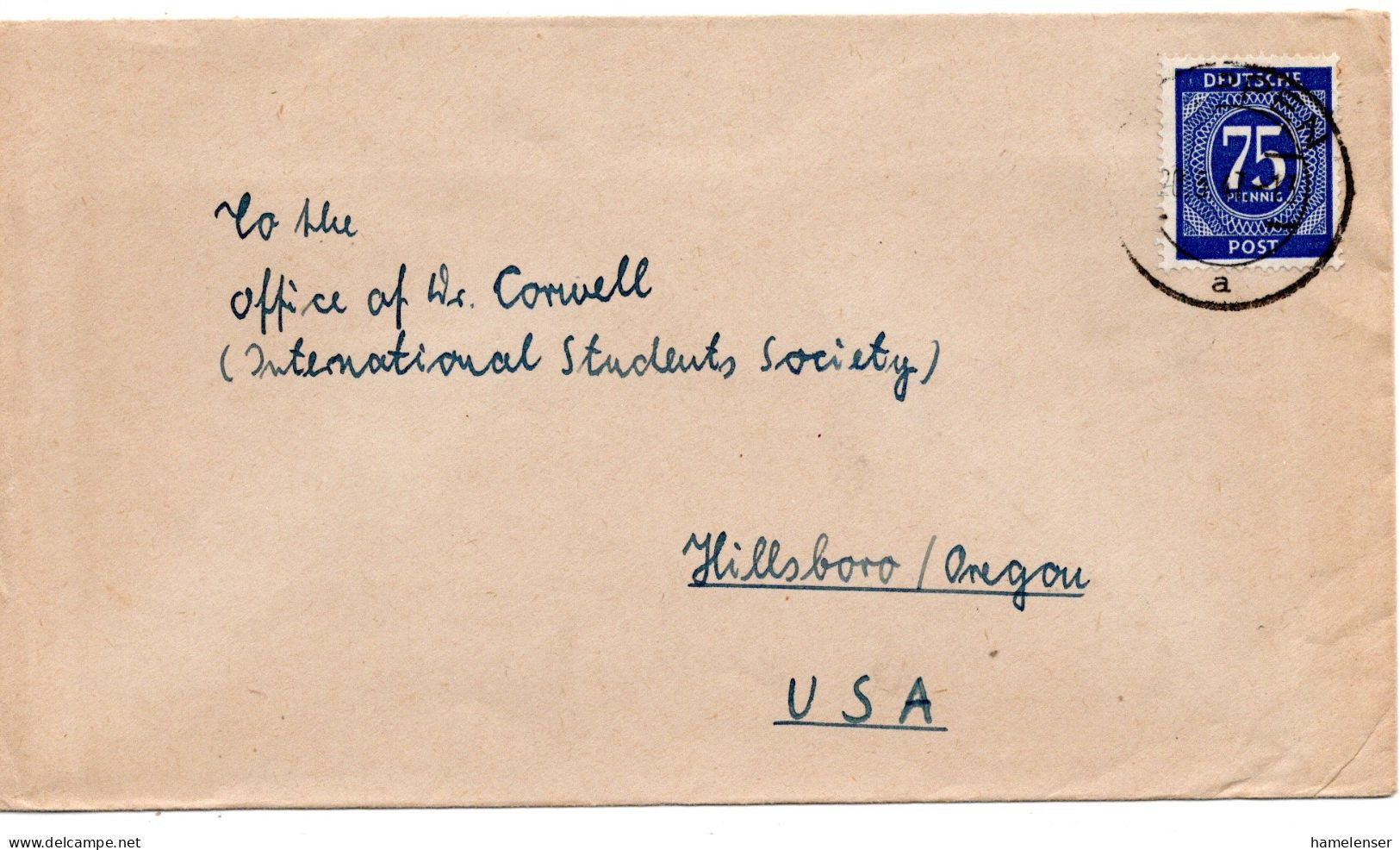 61315 - Alliierte Besetzung - 1947 - 75Pfg Ziffer EF A Bf MEPPEN -> Hillsboro, OR (USA) - Cartas & Documentos