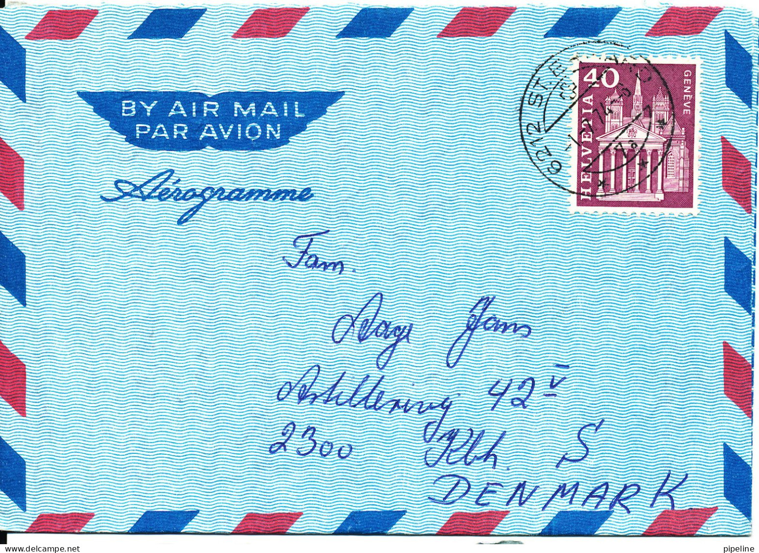 Switzerland Aerogramme Sent To Denmark 1-7-1974 - Sonstige & Ohne Zuordnung