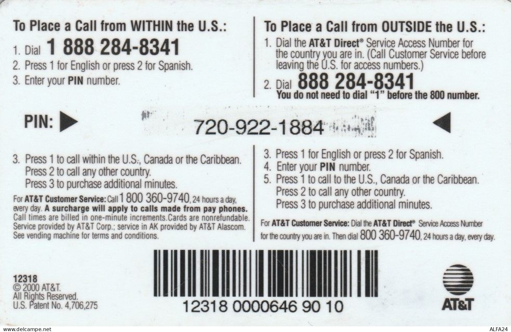 PREPAID PHONE CARD STATI UNITI AT-T (E59.14.1 - AT&T