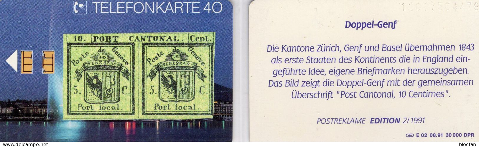 Doppel-Genf TK E02/1991 30.000Expl. ** 25€ Edition1 Kanton Genf In Der Schweiz TC History Stamps On Phonecard Of Germany - E-Series : D. Postreklame Edition
