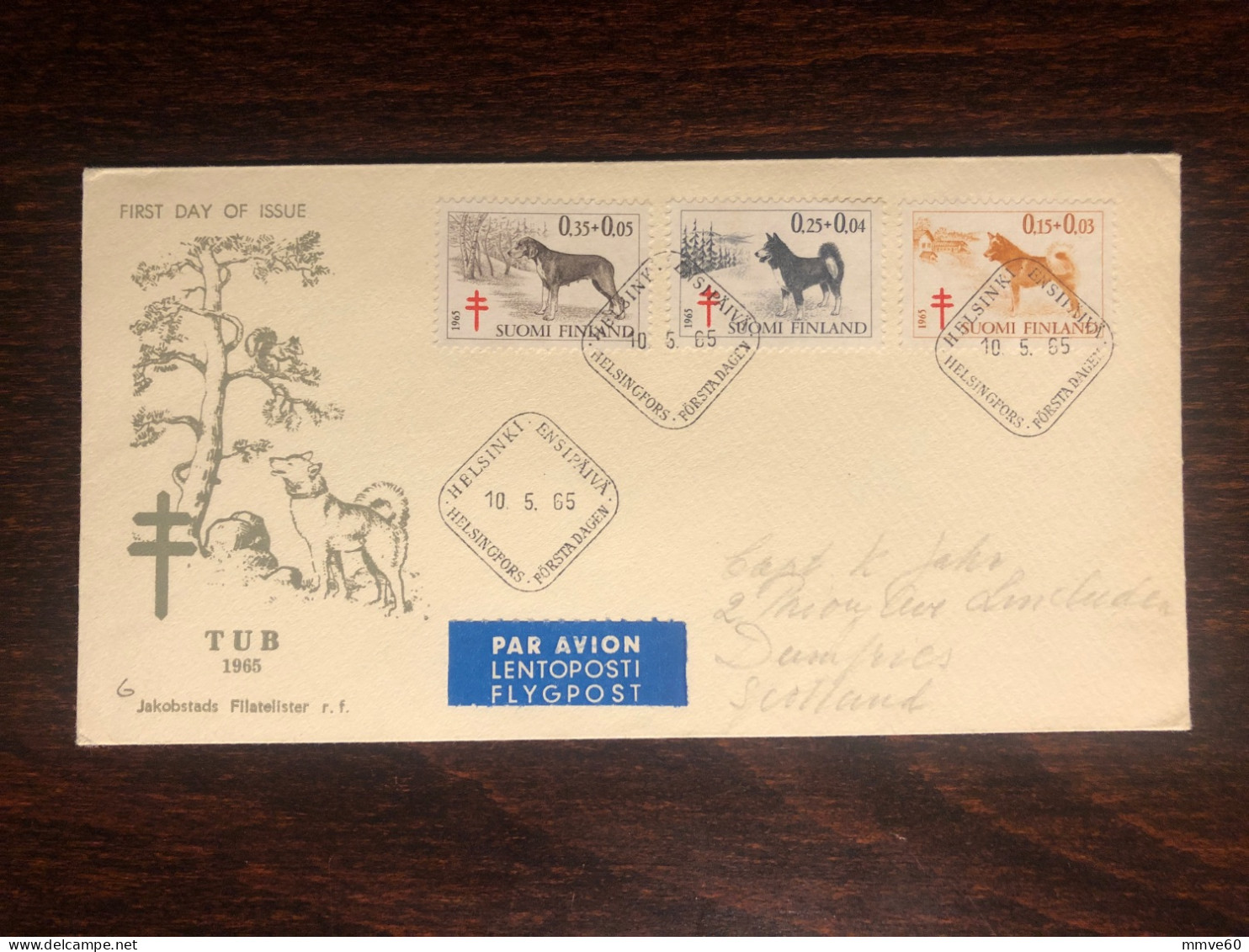 FINLAND FDC TRAVELLED COVER LETTER TO SCOTLAND 1965 YEAR  TUBERCULOSIS TBC HEALTH MEDICINE - Covers & Documents