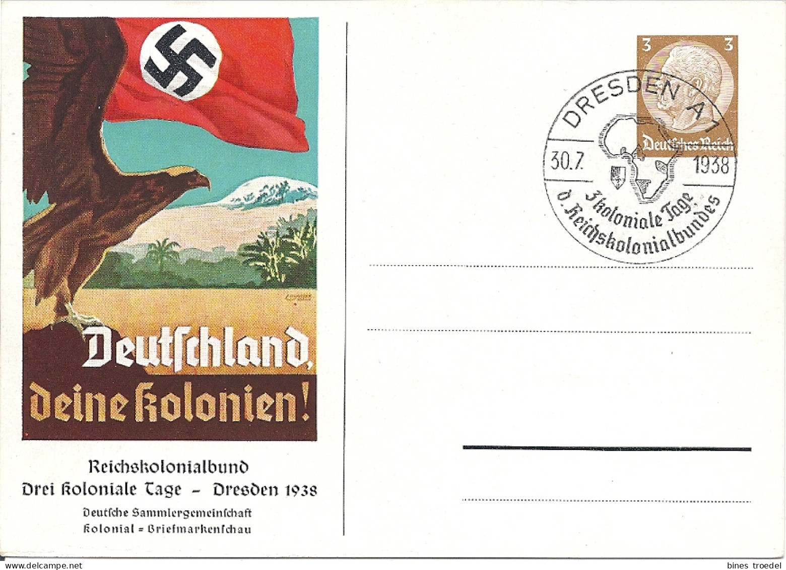 DR PP 122 C 68 - 3 Pf Hindenburg Med. Deutschland Deine Kolonien M. Bl. Sonderstempel - Private Postal Stationery
