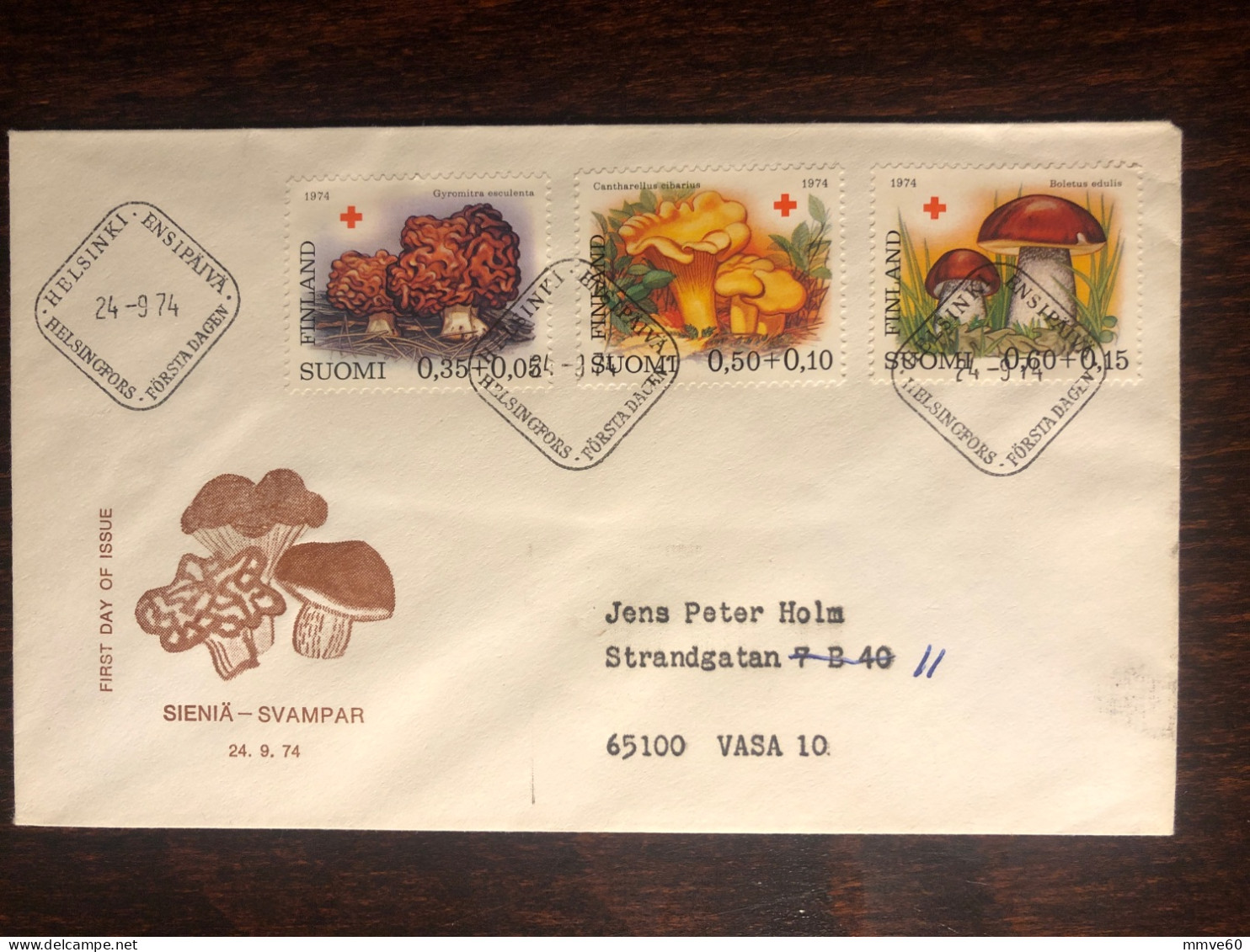 FINLAND FDC TRAVELLED COVER 1974 YEAR  RED CROSS MUSHROOMS HEALTH MEDICINE - Briefe U. Dokumente