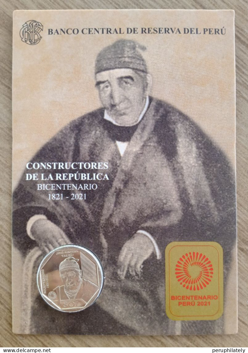 PERU 2023 , BICENTENARY , JOSE MANUEL VALDES , COIN ON CARD , MINT - Peru