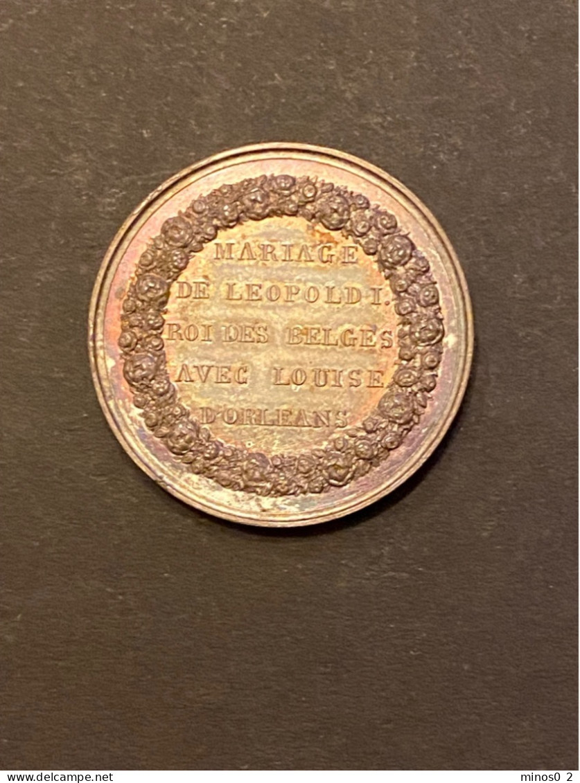 MARIAGE A COMPIEGNE DE LEOPOLD Ier ET DE LOUISE D’ORLÉANS 1832 Belgique France Médaille Argent Graveur: P. Hart - Monarchia / Nobiltà