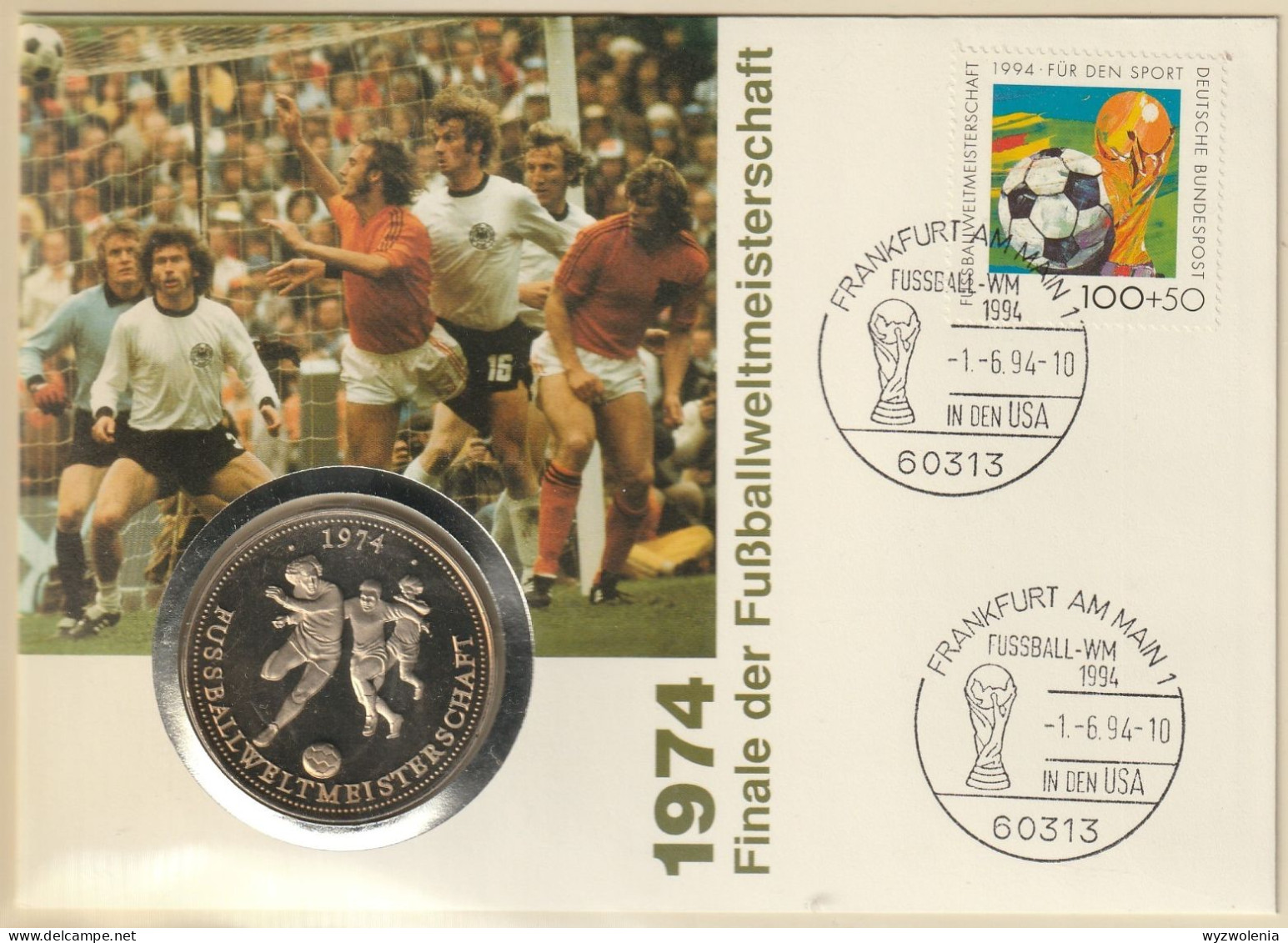 A 760) BRD 1994 Mi# 1718 SoSt Frankfurt Fußball-WM In USA; Medaille Zeigt Gewinn Der WM 1974 - 1994 – Estados Unidos