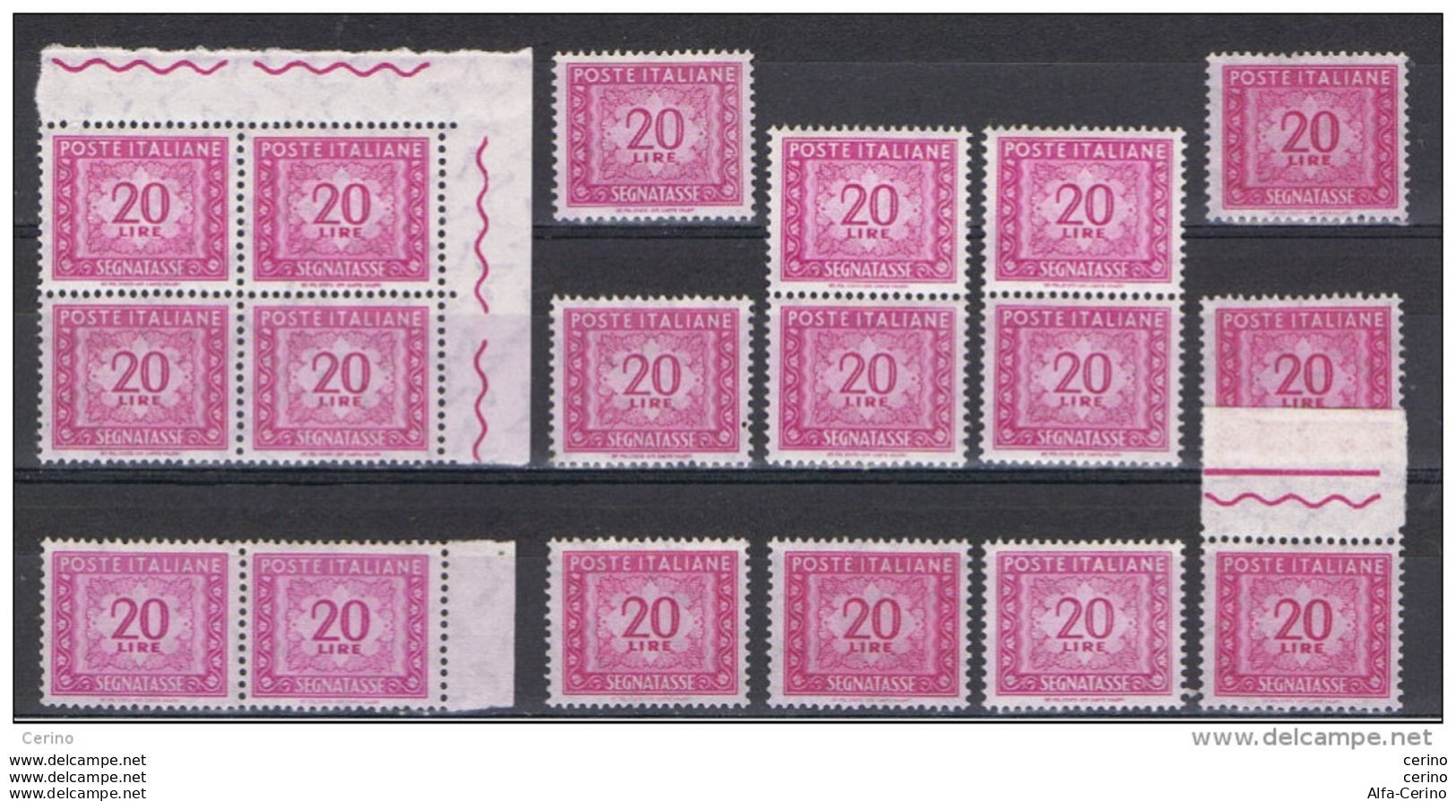 REPUBBLICA:  1955/81  TASSE  -  £. 20  LILLA  ROSA  N. -  RIPETUTO  18  VOLTE  -  SASS. 114 - Portomarken