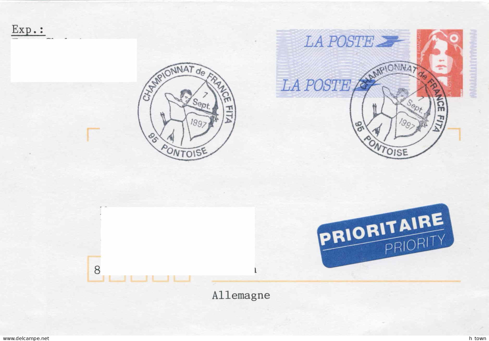 953  Tir à L'arc: Oblitération Temporaire Pontoise, 1997 - Archery Pictorial Cancel From France - Tiro Con L'Arco