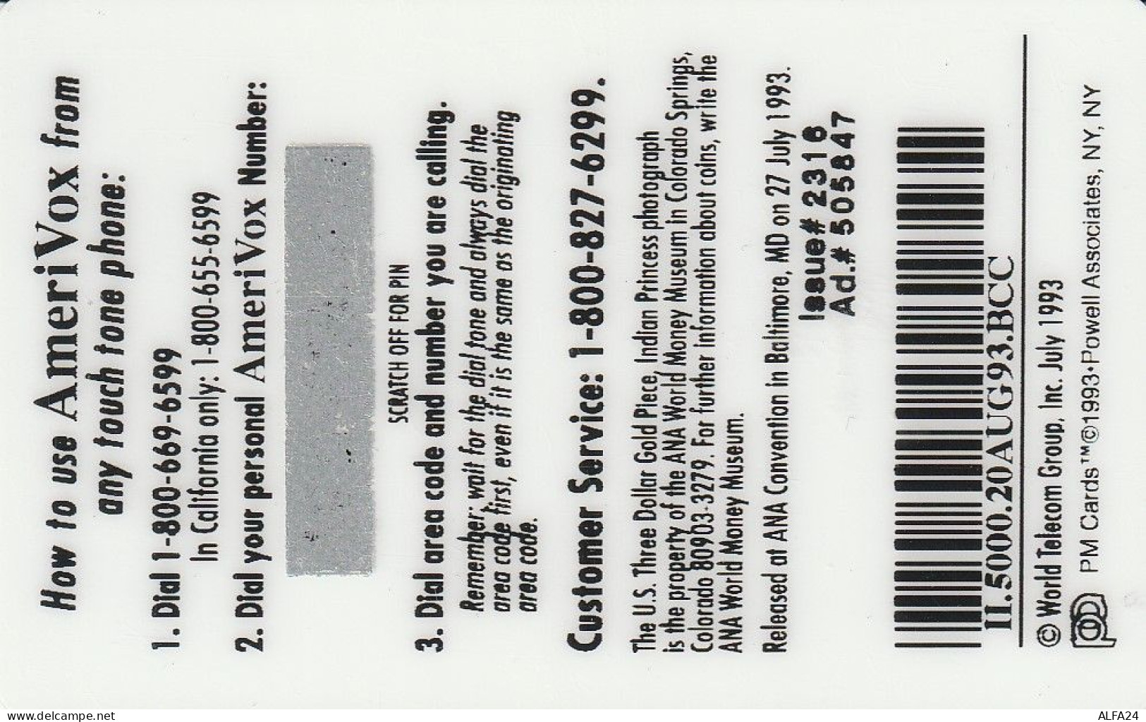 PREPAID PHONE CARD STATI UNITI AMERIVOX (E84.19.1 - Amerivox