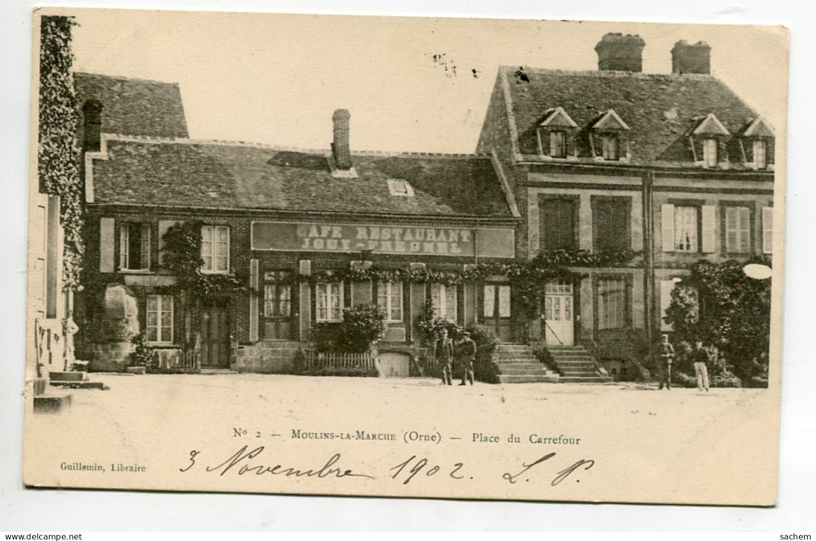 61 MOULINS La MARCHE Commerce CAFE Restaurant Jouy Pregnel Place Du Carrefour  1902 Timb  Lib Guillemain No 2  D06  2023 - Moulins La Marche