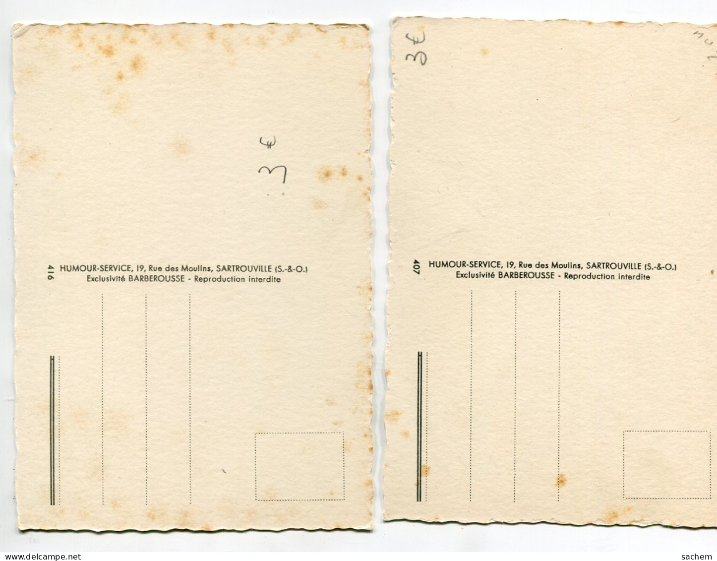 ILLUSTRATEUR BARBEROUSSE Lot 2 Cartes Jour Pluvieux Et PLaisir De La Chasse Mots Croisés  Avec Texte  Humour Se D07 2023 - Barberousse