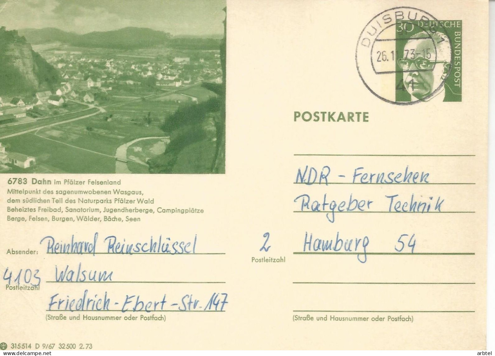 ALEMANIA ENTERO POSTAL DAHN CAMPING SANATORIUM NATURPARK - Bildpostkarten - Gebraucht