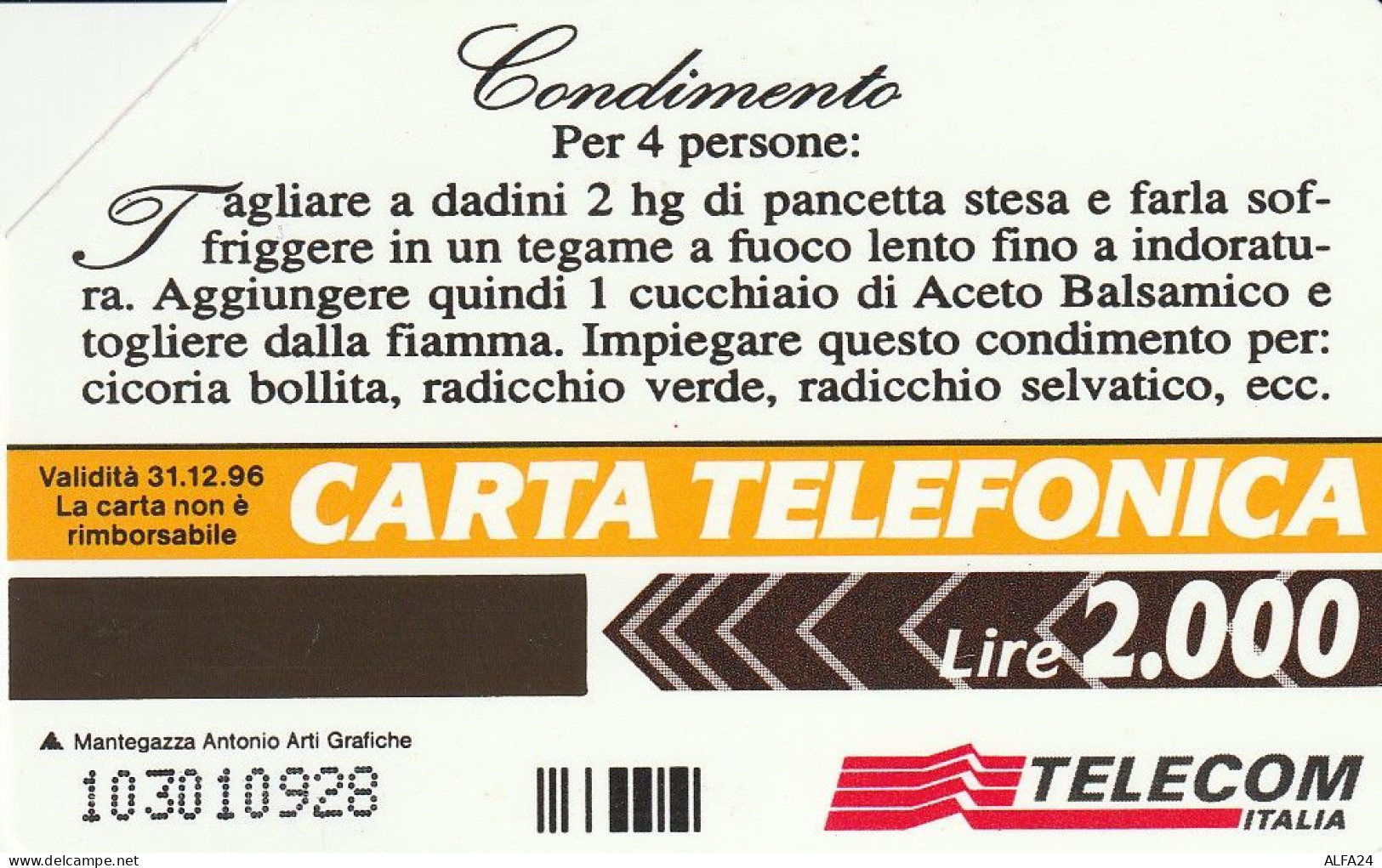 SCHEDA TELEFONICA USATA PRP 236 ACETO BALSAMICO  (928 U - Privadas - Homenaje