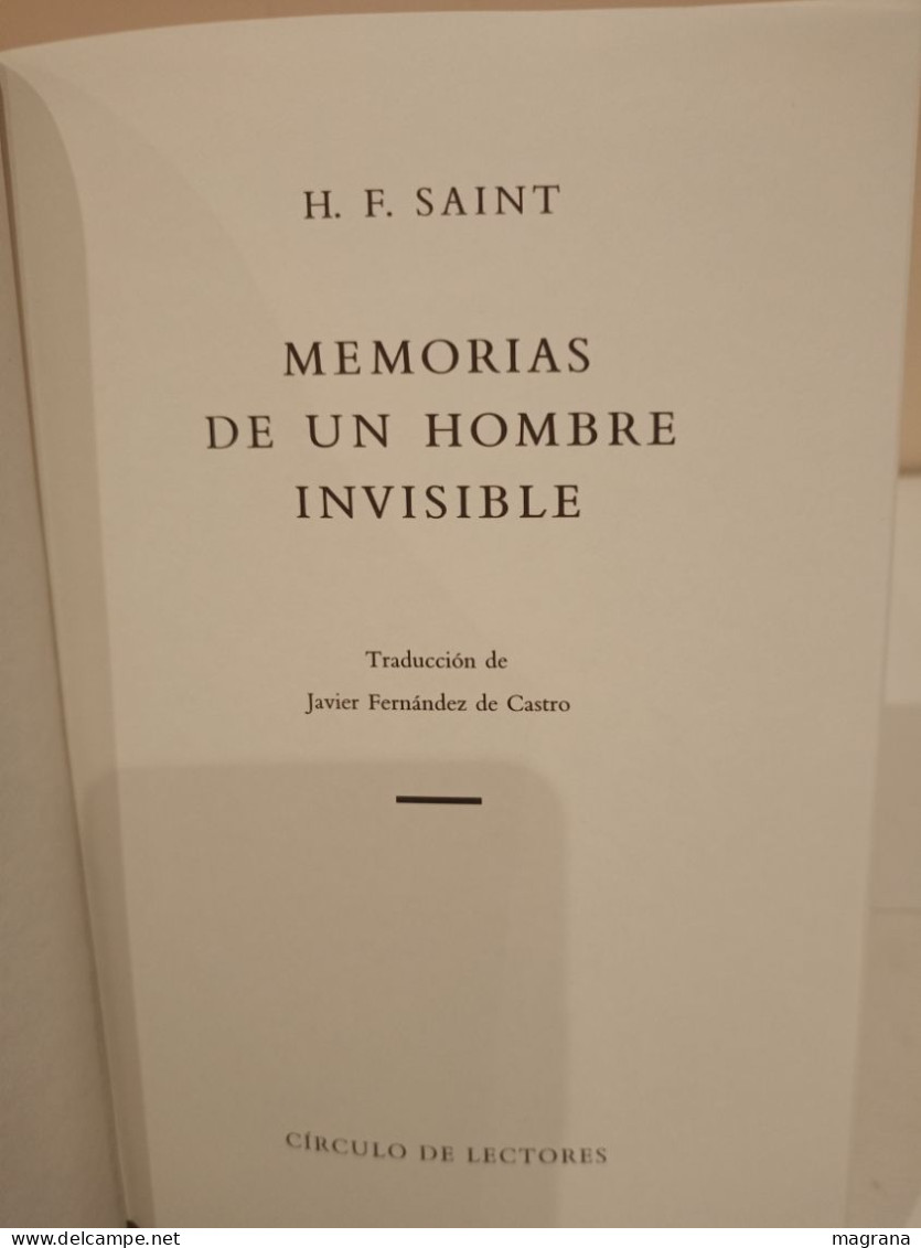 Memorias De Un Hombre Invisible. Harry F. Saint. Círculo De Lectores. 1989. 508 Páginas. - Azione, Avventura