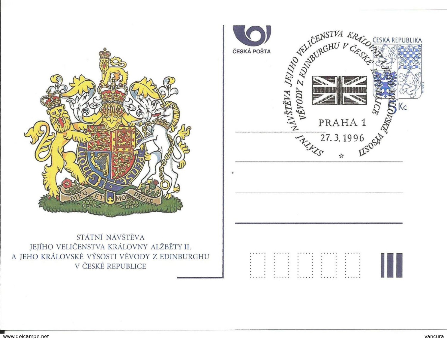 CDV 16 Czech Republic Royal Visit Of Elisabeth II. 1996 Heraldic Lion Unicorn - Other & Unclassified