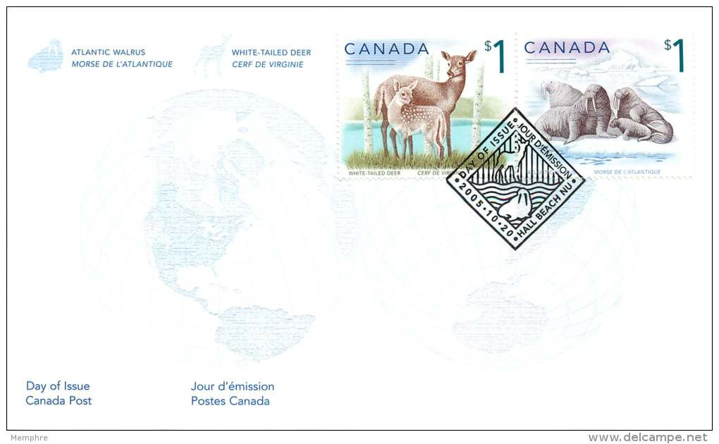 2005   $1 Definitives: Walrus, Deer  Sc 1688-9 Se-tenant Pair - 2001-2010