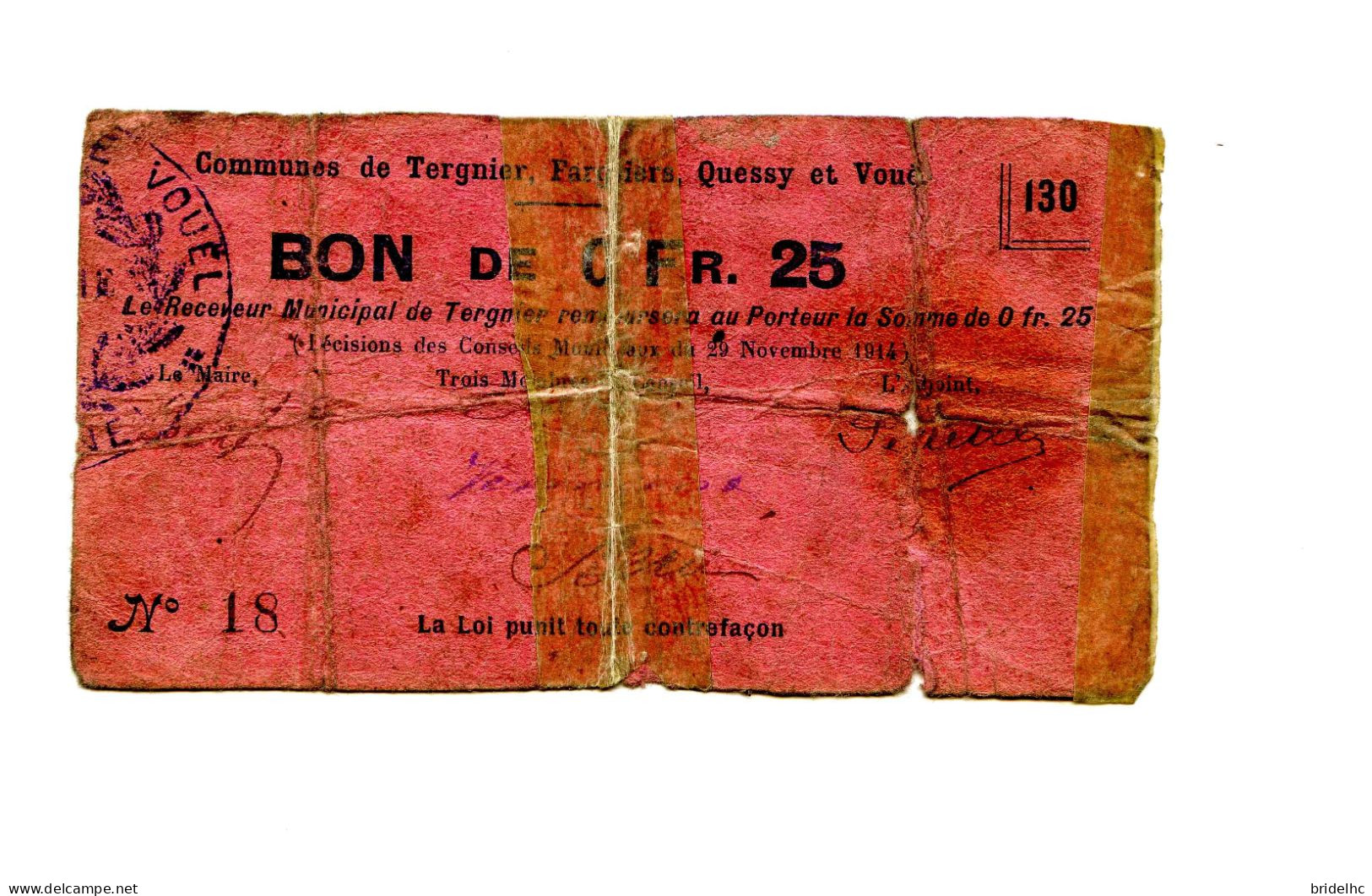 25 Centimes Commune Tergnier - Bonos