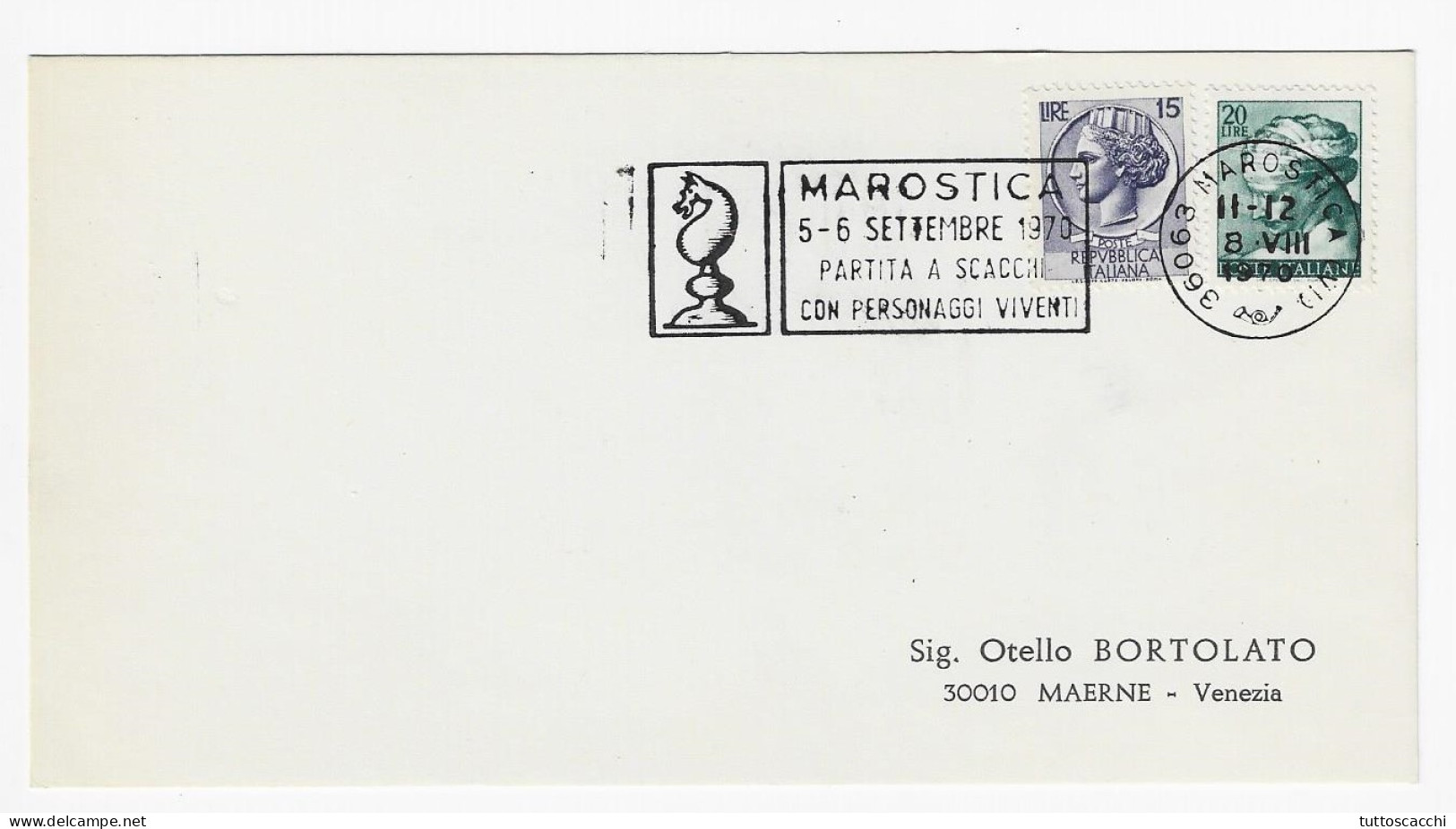 CHESS Italy 1970, Marostica - Chess Meter On Card - Echecs