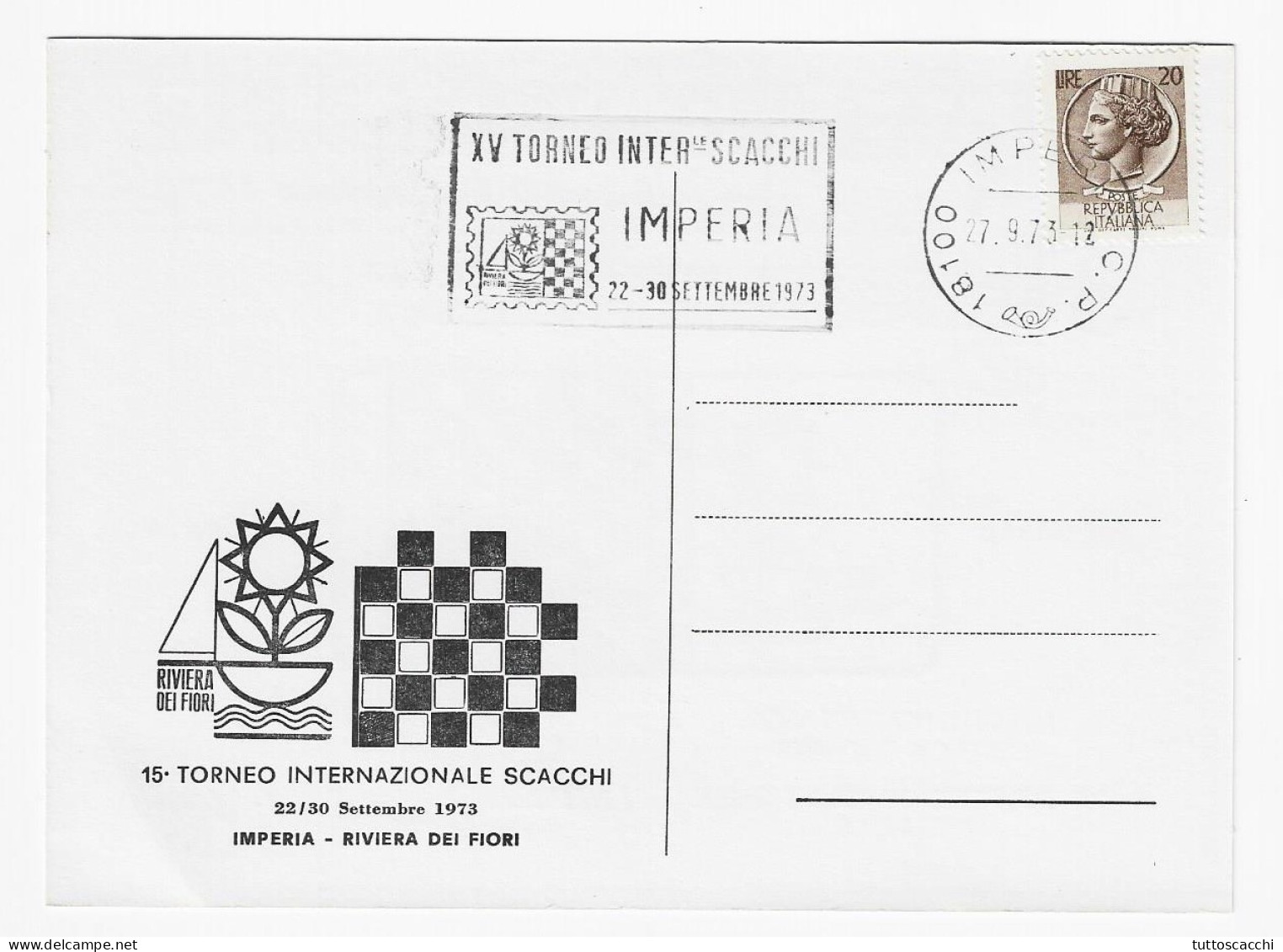 CHESS Italy 1973, Imperia - Meter Chess Cancel On Commemorative Postcard - Schach