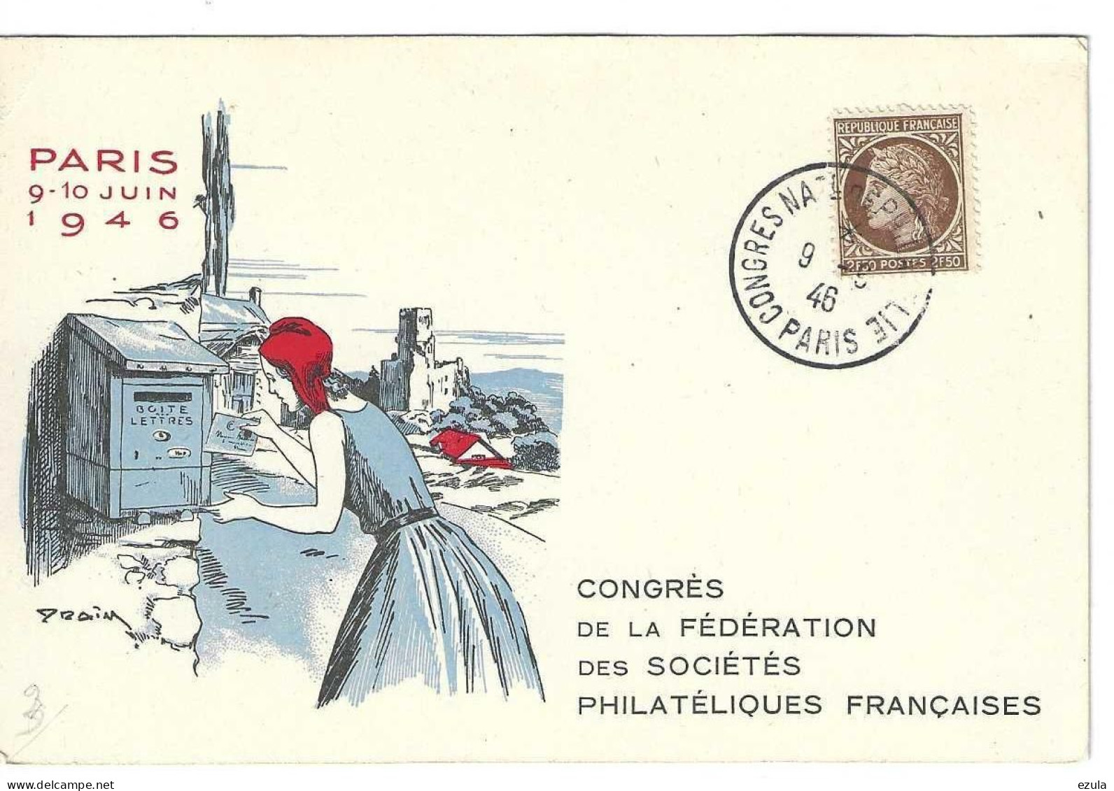 Congrè Nationale De Philatélie Paris Le 9/10 Juin 1946 - Carte Souvenir RRR - Briefmarkenmessen