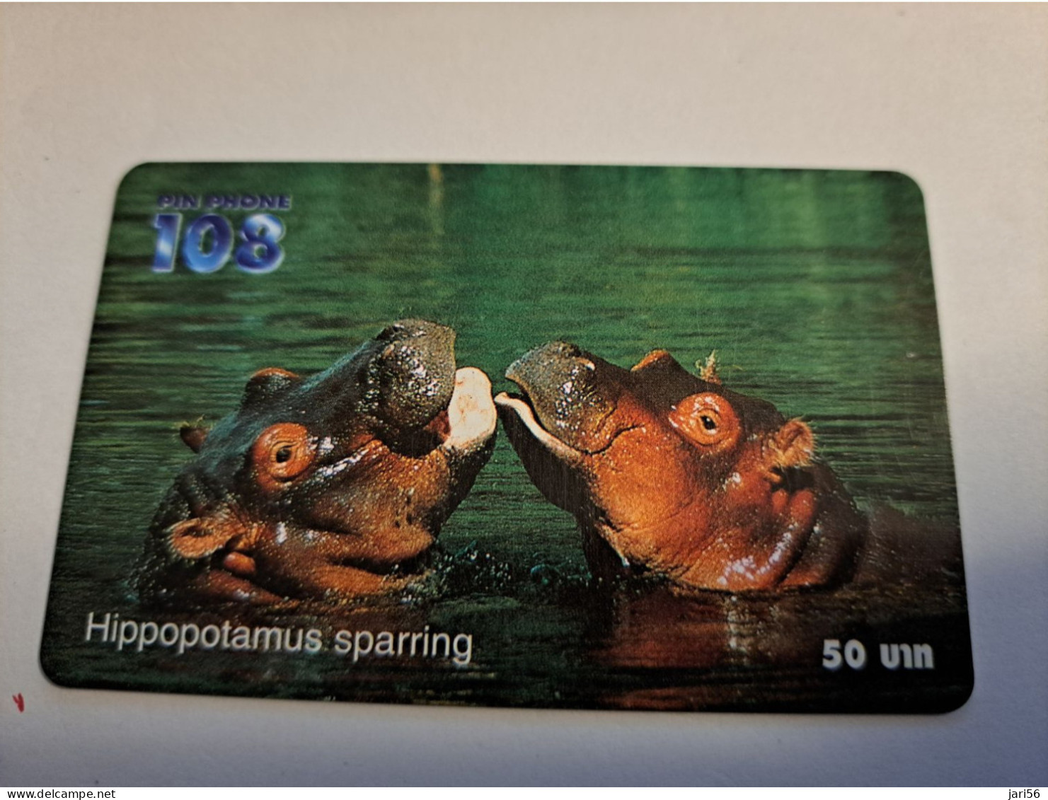 THAILAND  PREPAID CARD/ PINHOLE 108/  50 UNITS/  HIPPOPOTAMUS- SPARRING    / FINE USED    **16058** - Thailand