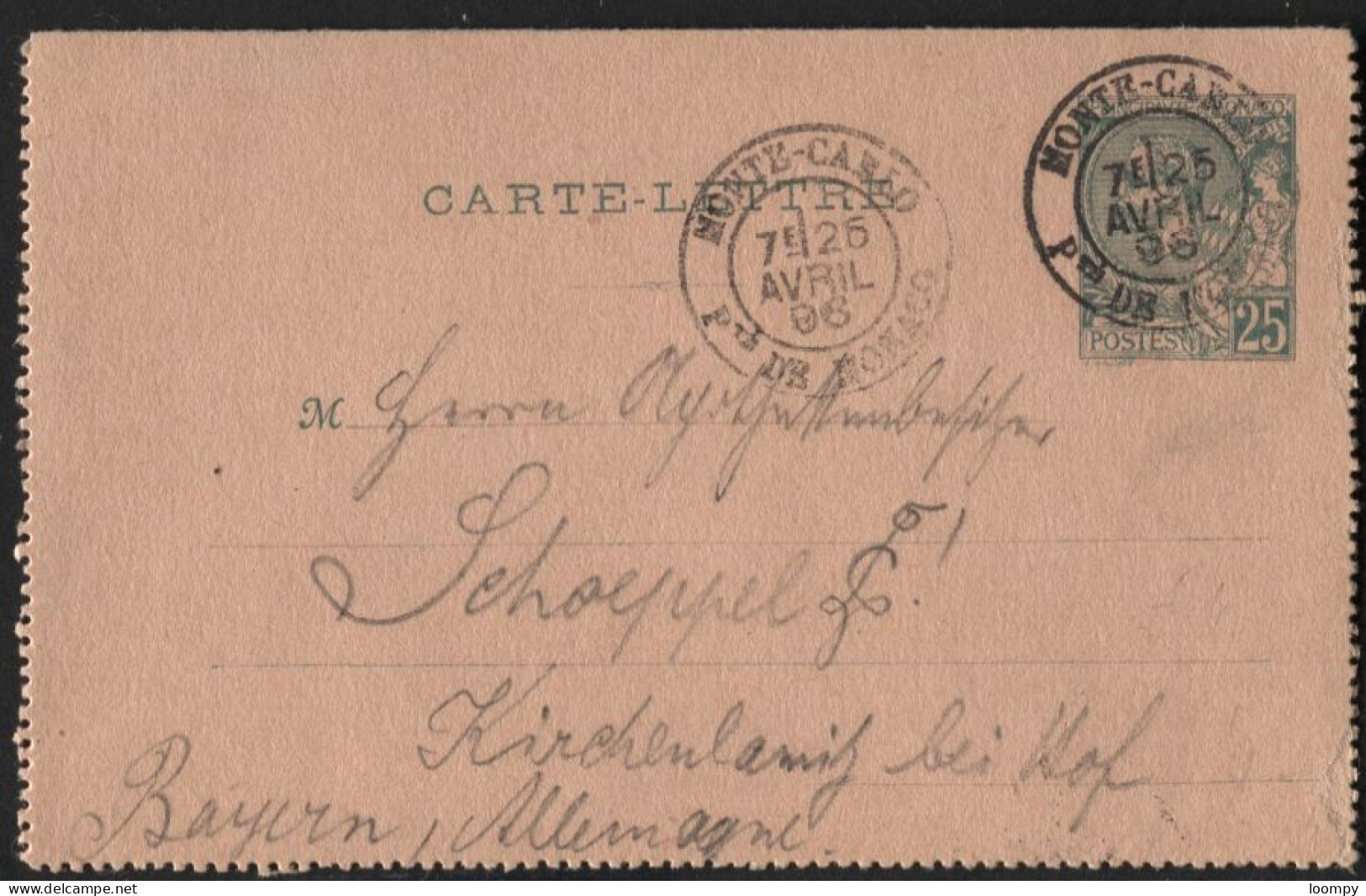 ENtier CP Double 20c Et Carte-lettre 25c Obl. MONTE-CARLO  1889 Et 1896 (x627) - Postal Stationery