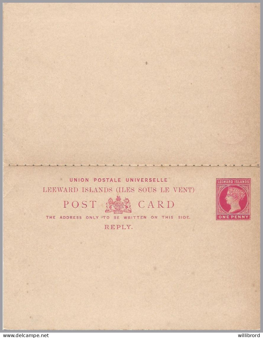 GREAT BRITAIN - LEEWARD ISLANDS - 1894 1d+1d QV Postal Stationery Card With Paid Reply - Antigua To Ulm, Germany - Cartas & Documentos