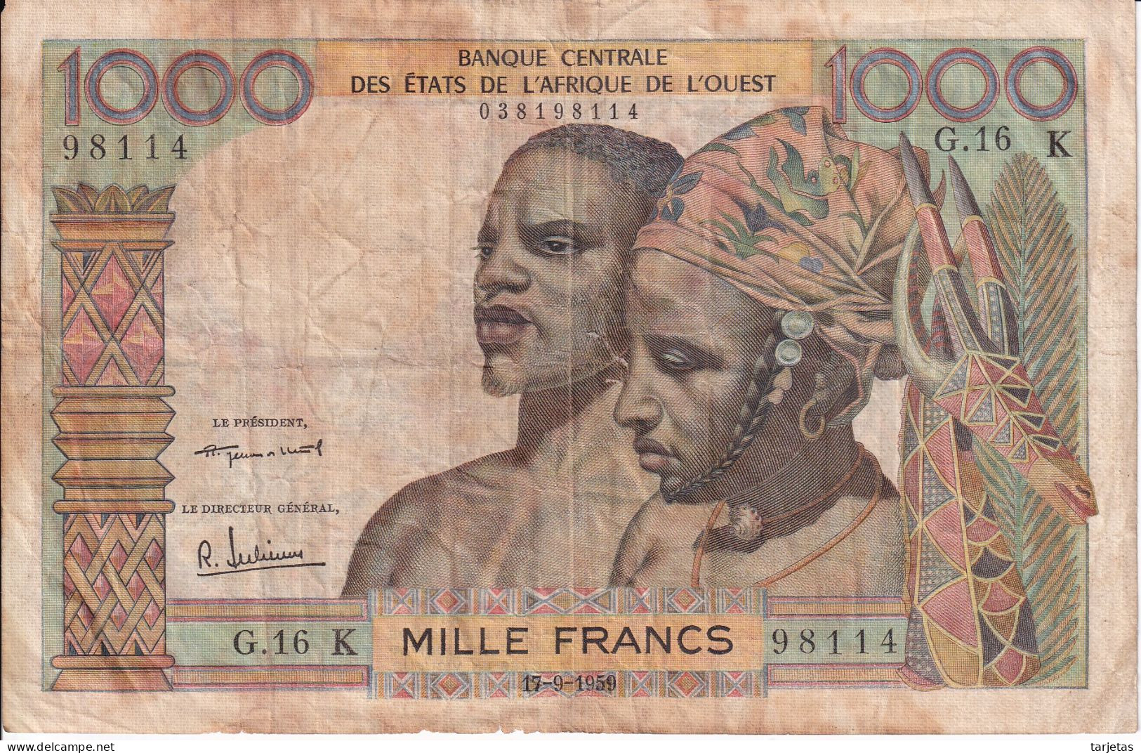 BILLETE DE SENEGAL DE 1000 FRANCS DEL AÑO 1959 AL 1965  (BANK NOTE) - Sénégal