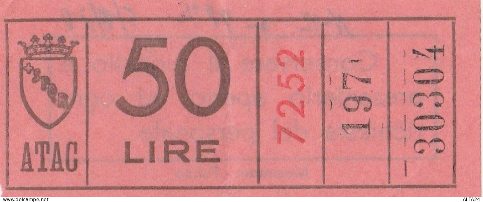 BIGLIETTO BUS USATO ATAC ROMA 50 LIRE ANNI 60/70 ROSSO - Europe