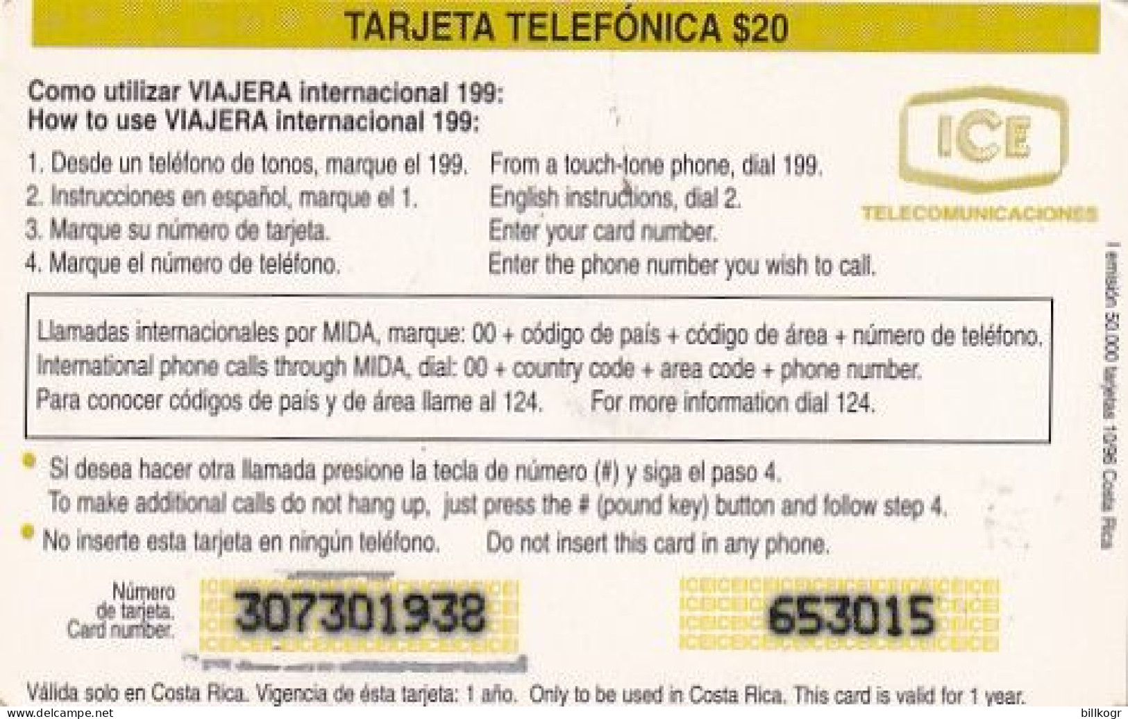 COSTA RICA - Mundo Y Arcoiris, ICE Prepaid Card $20, Tirage 50000, 10/96, Used - Costa Rica