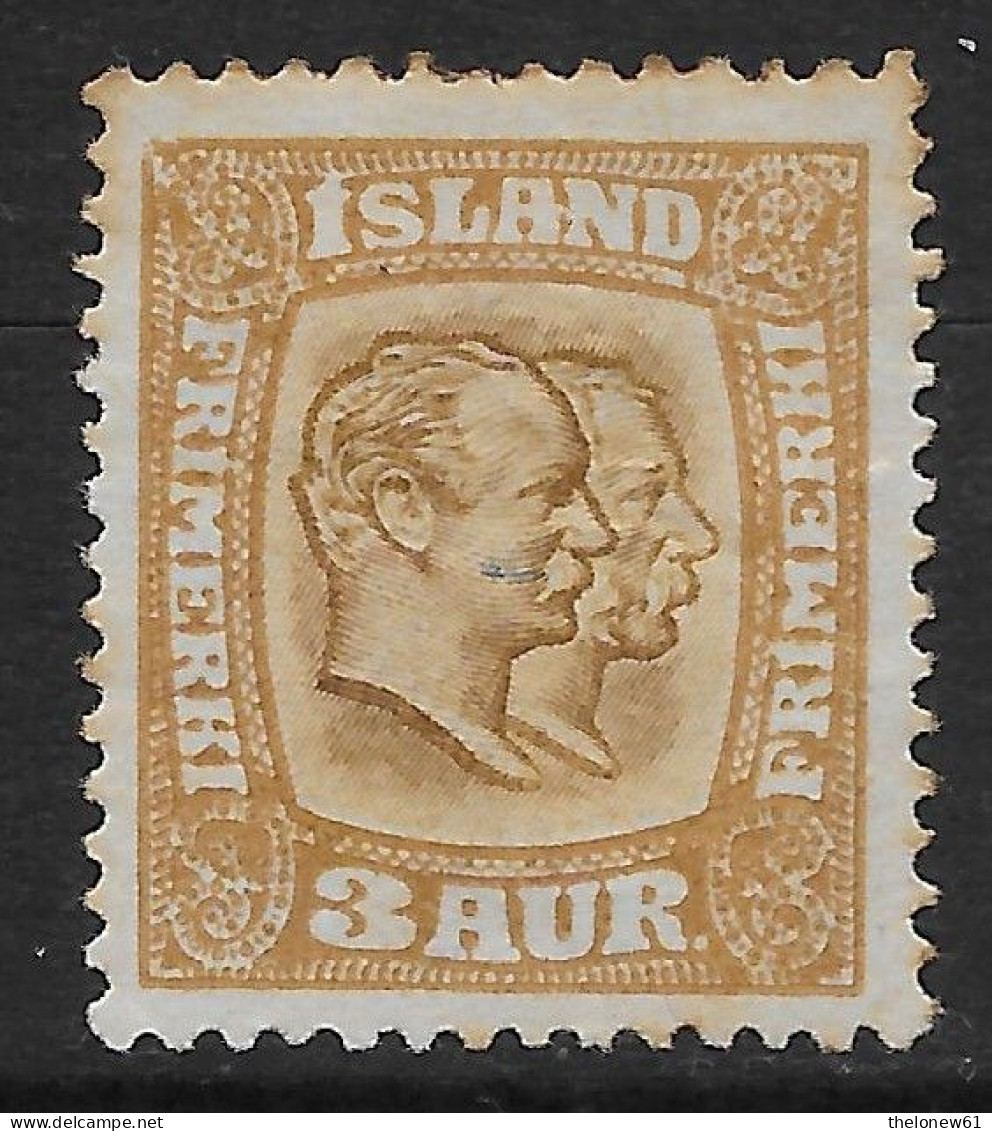 Islanda Island Iceland 1907 King Christian IX And King Frederik VIII 3A Mi N.49 MH * - Nuovi