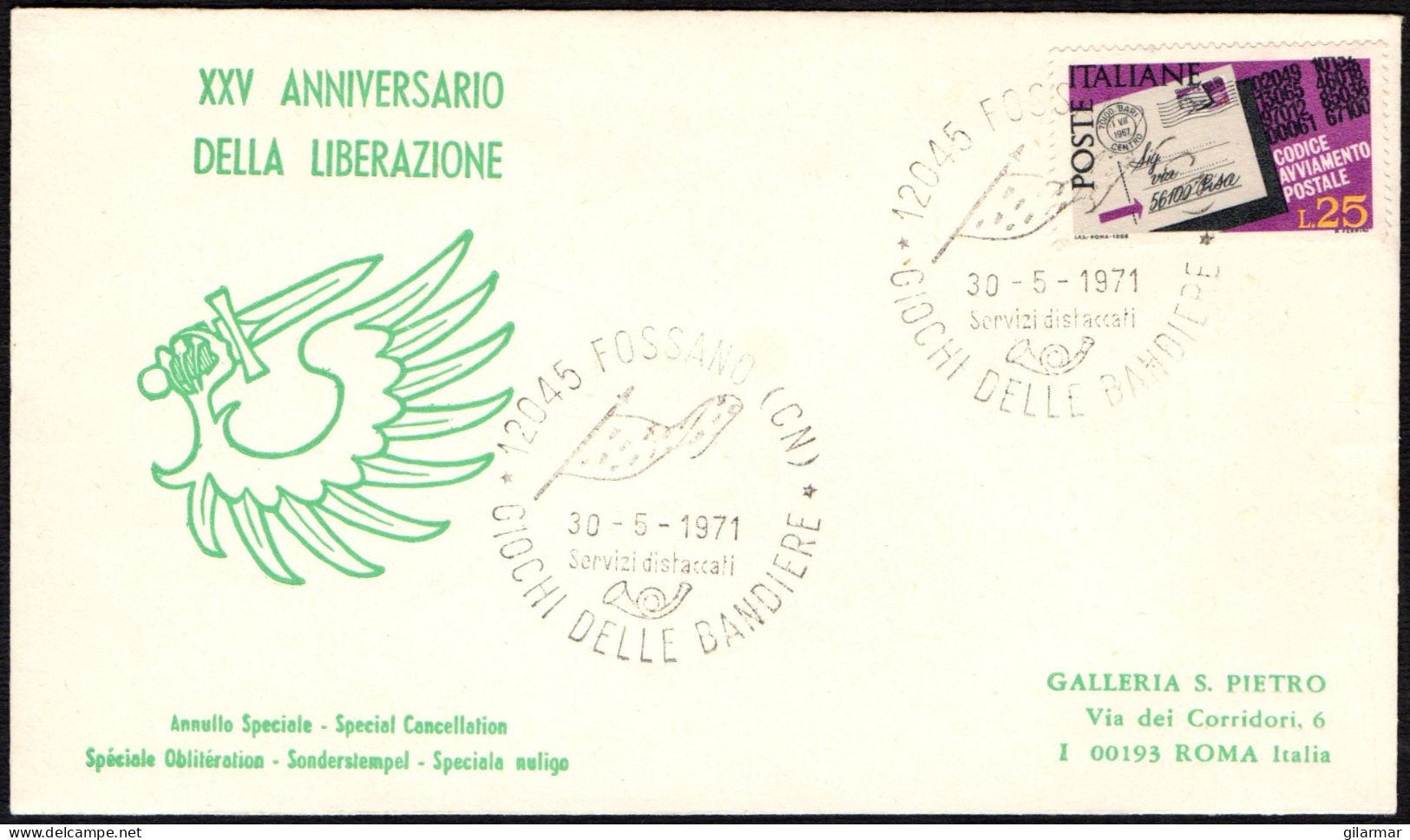 ITALIA FOSSANO (CUNEO) 1971 - GIOCHI DELLE BANDIERE - ANNULLO UN PO' CHIARO - M - Ohne Zuordnung