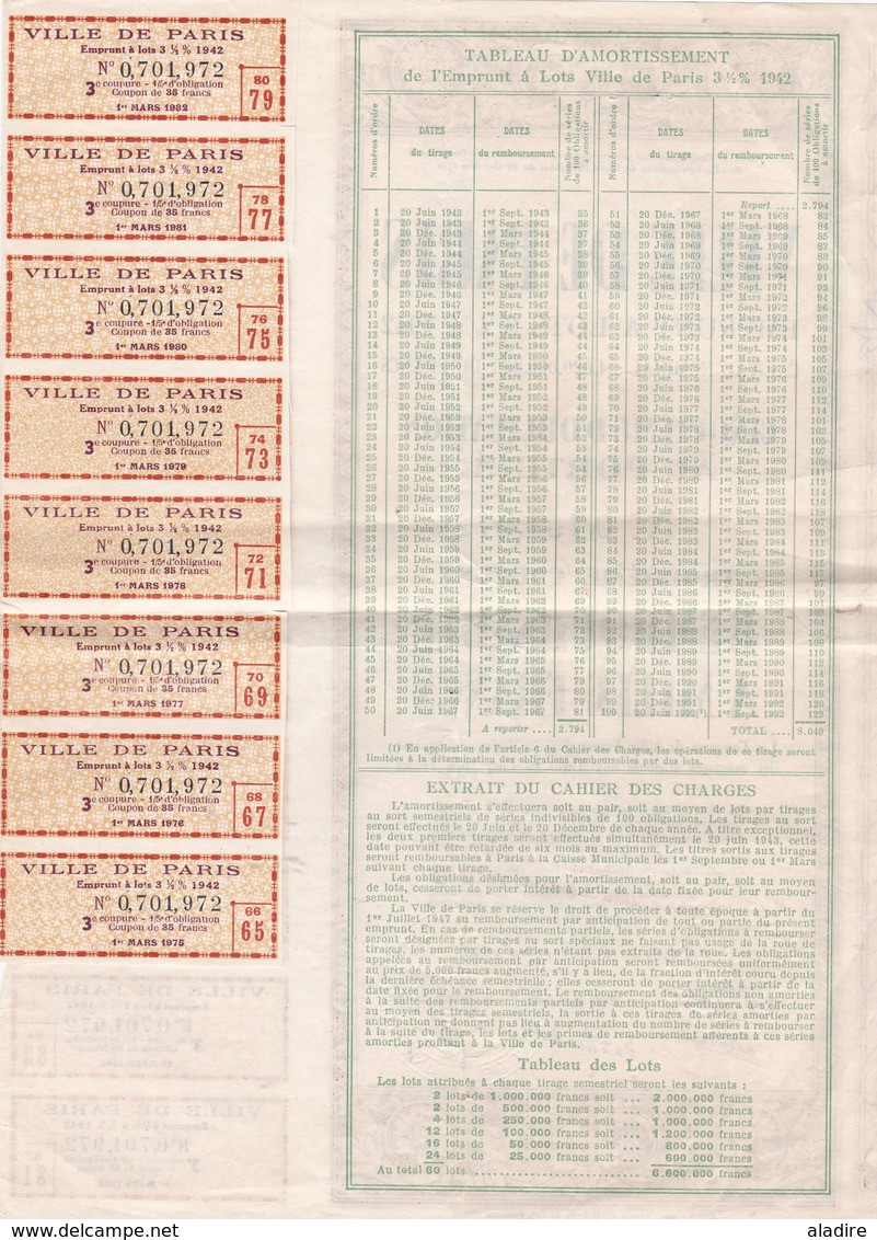 VILLE DE PARIS 1929 (10 Coupures De 5 Obligations) Et 1942 (18 Cinquièmes D'obligation Au Porteur) - S - V