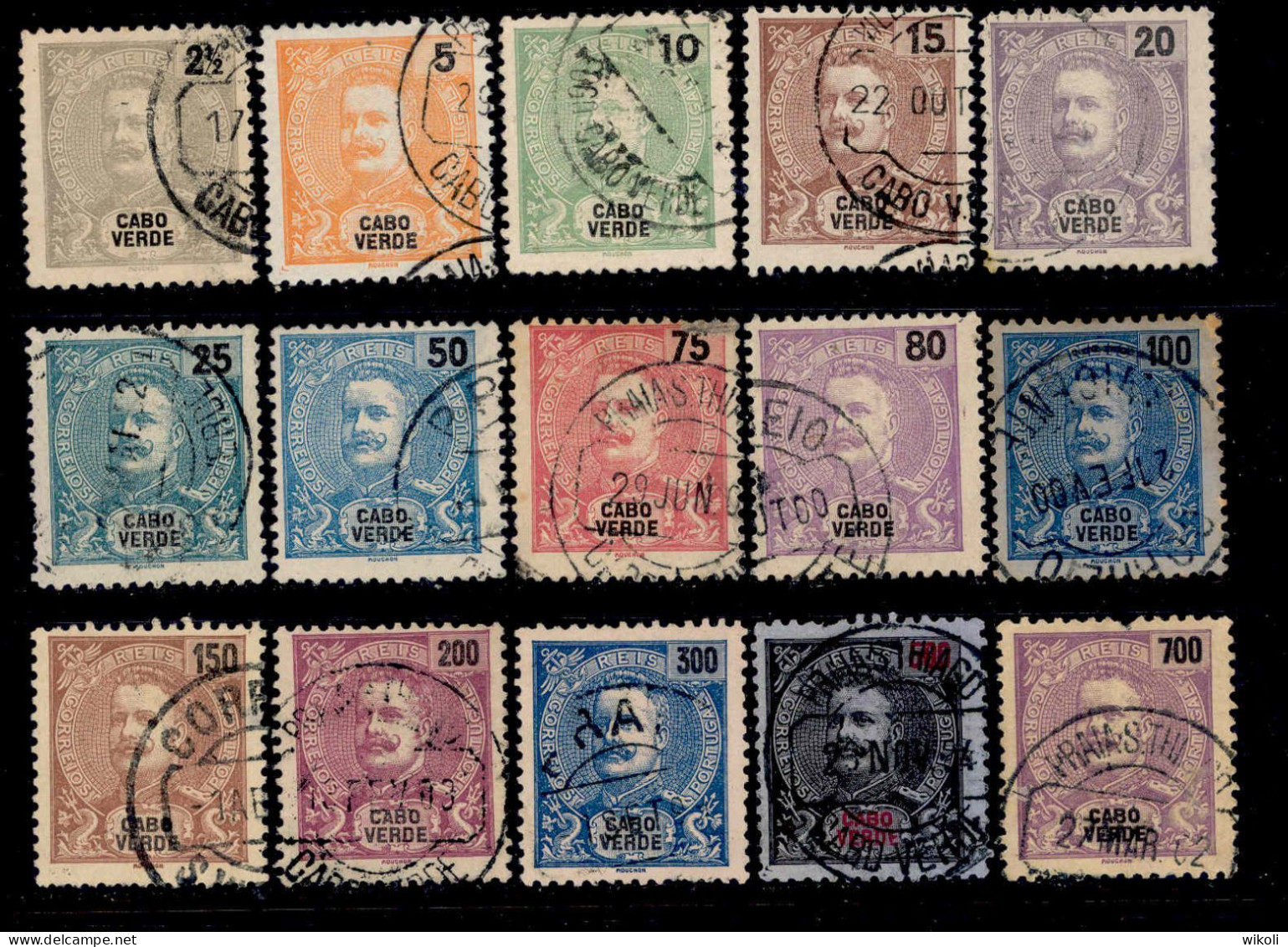 ! ! Cabo Verde - 1898 King Carlos (Complete Set) - Af. 37 To 51 - Used (cb 155) - Cape Verde