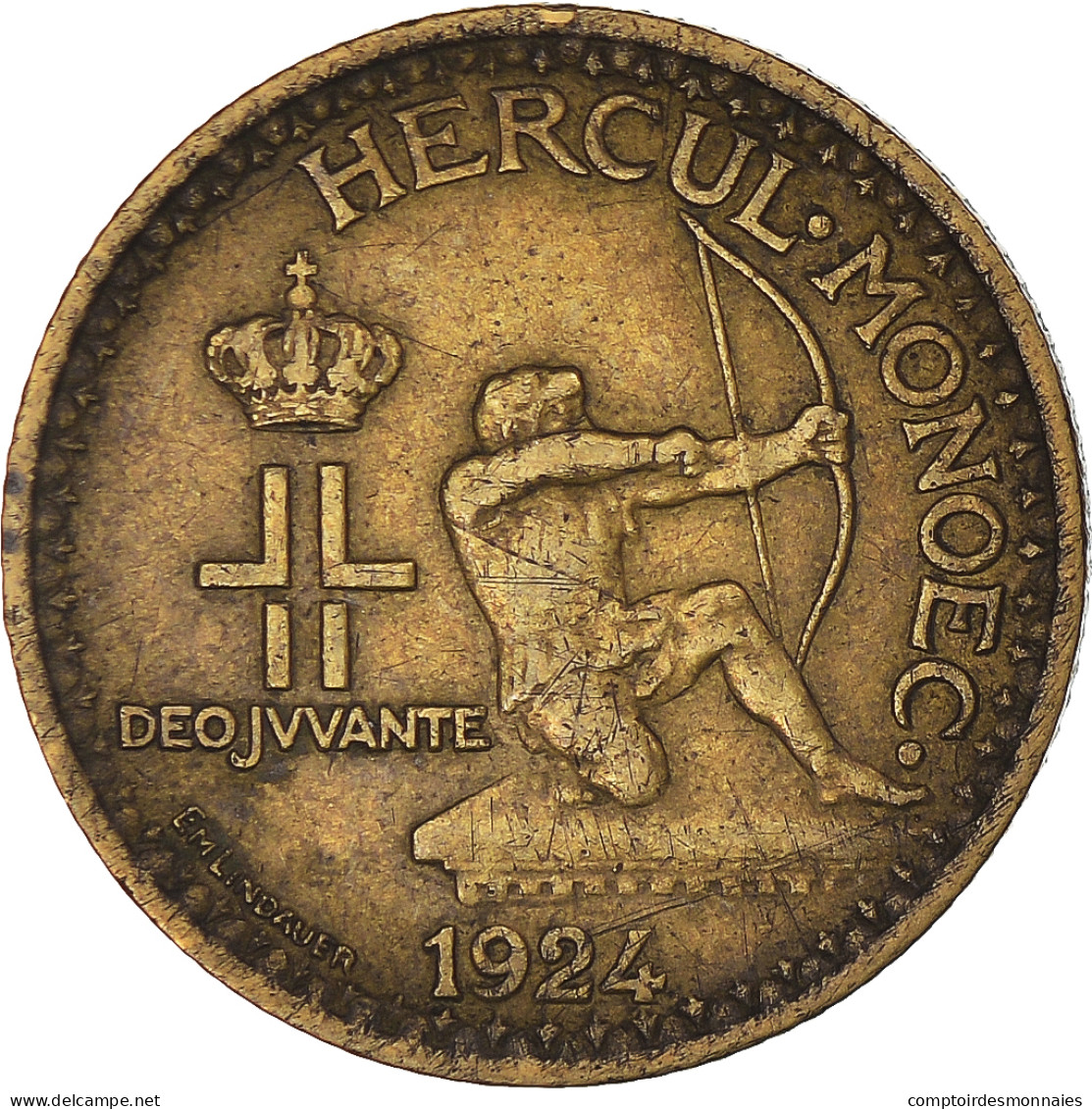 Monnaie, Monaco, Louis II, Franc, 1924, Poissy, TB+, Bronze-Aluminium - 1922-1949 Louis II